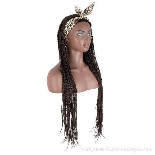 Middle Brown 34 inches Two plait wholesale Braided Wigs Long Twist Braids style synthetic hair headband wig for black women